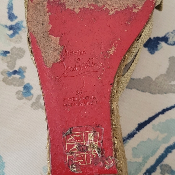 Christian Louboutin Gold Wedge Espadrilles Sandals - Picture 6 of 6